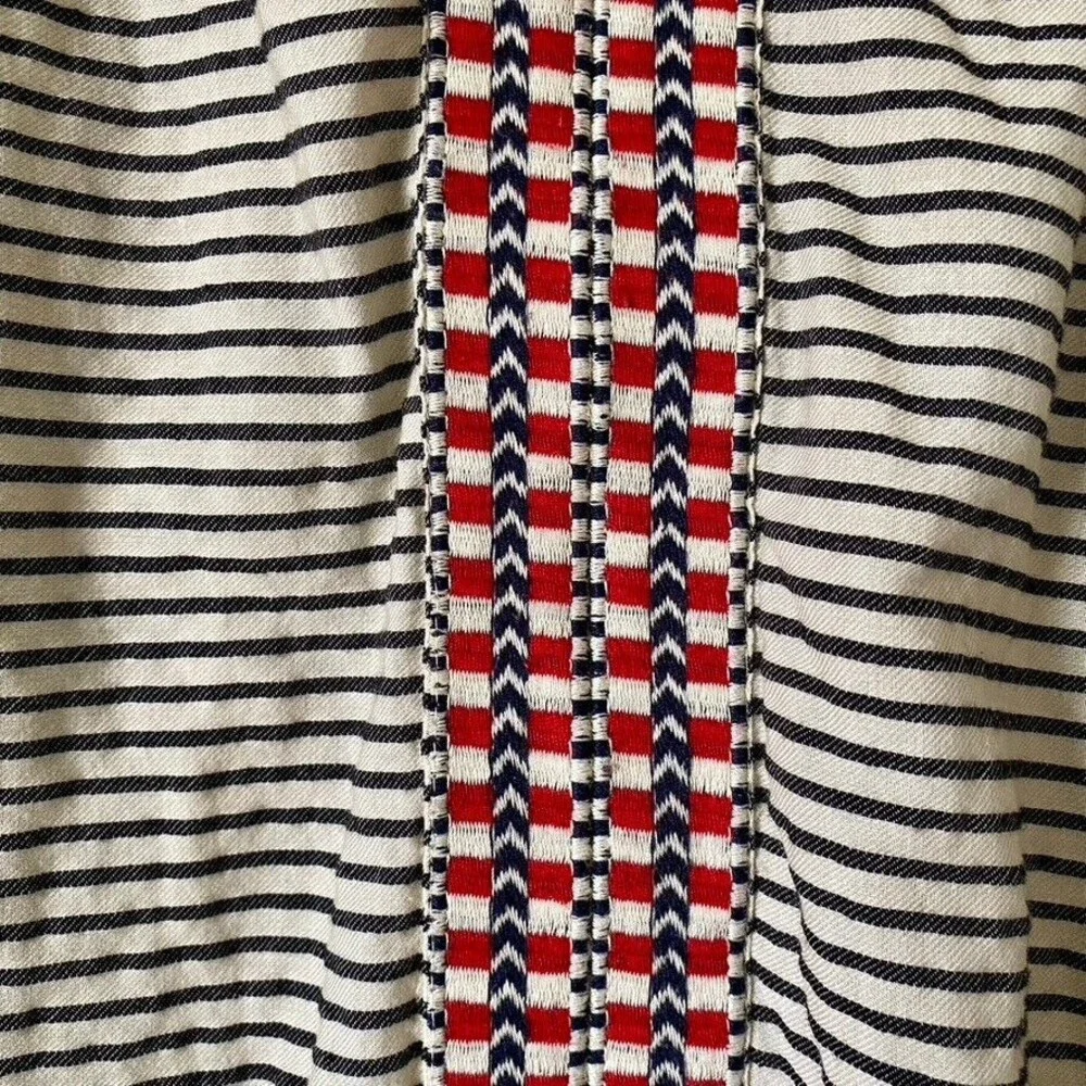 J.Crew Women's Embroidered Boho Black Ivory Striped Loose Fit Blouse - Size 0